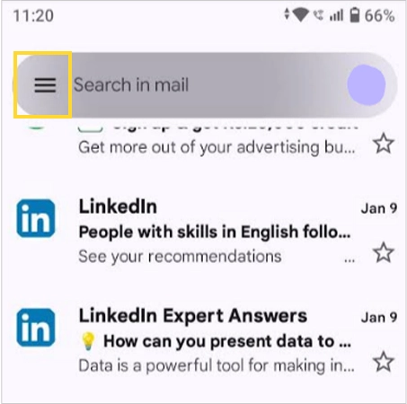 Click on the three horizontal lines in the Gmail app