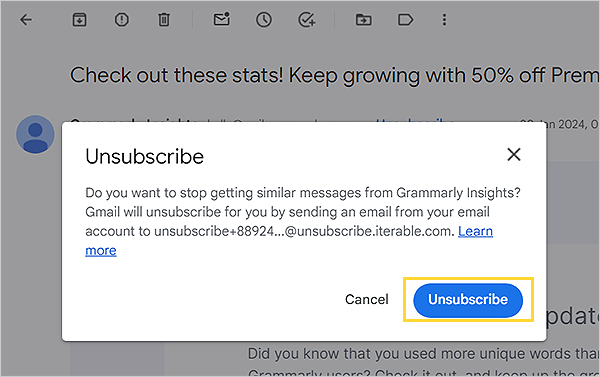 Click on unsubscribe