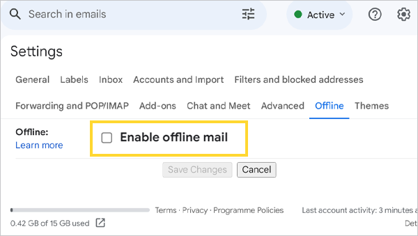 Disable the offline mail