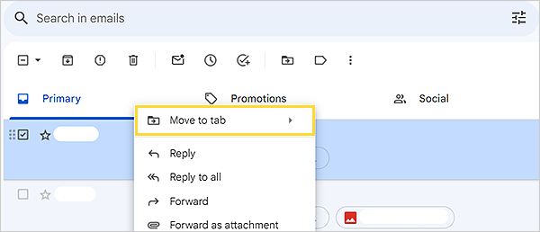 Locate the move to tab option