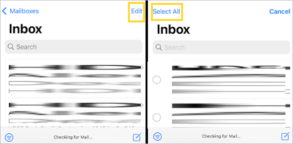On your iPhone Mail app tap Edit and choose Select All