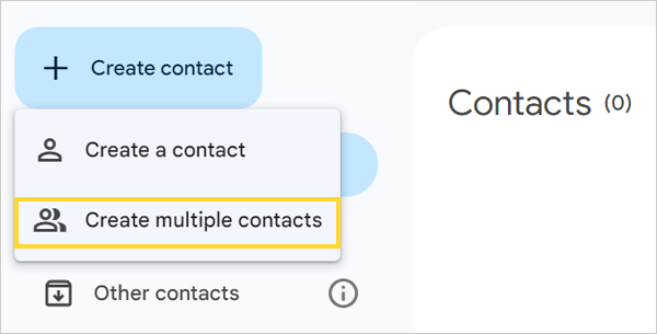Select Create multiple contacts from the menu