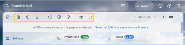 Select an Action to apply to selected emails