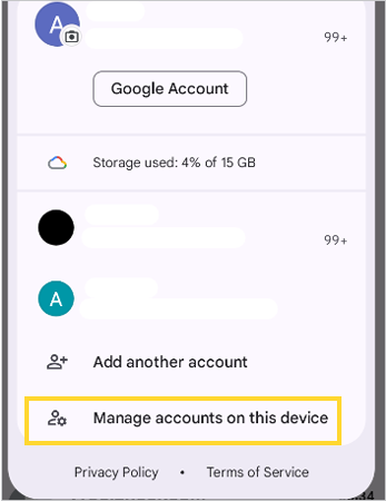 Select manage accounts on this device