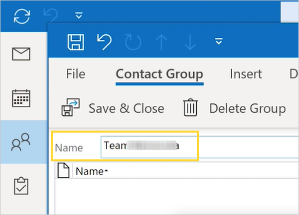 Name the Outlook 365 Email Group