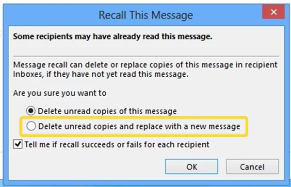 Choose ‘Delete unread copies and replace with a new message’