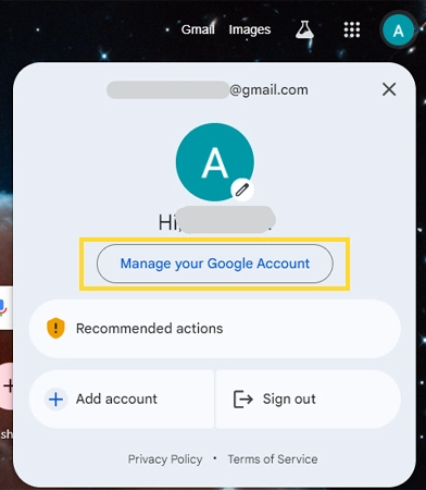Click on Manage your Google Account