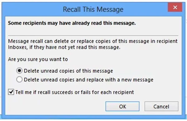 Recall This Message tab