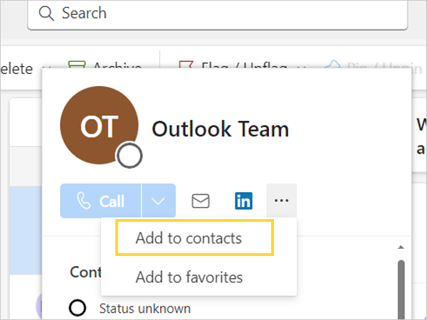 Select Add to contacts
