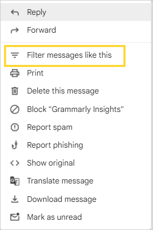 Select Filter messages like this