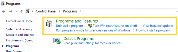 Select Programs and Features