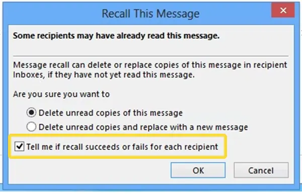 Select the checkbox to receive recall status notification