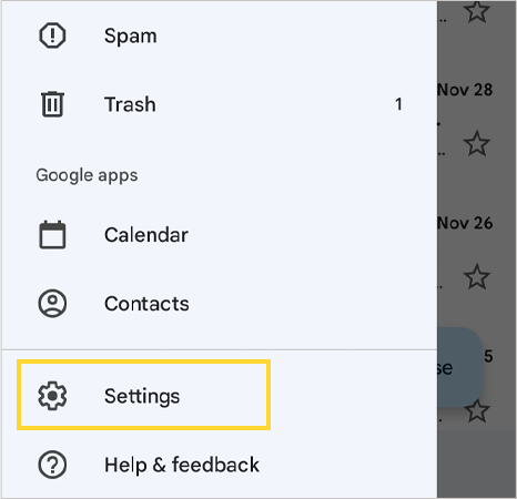 Select Settings from the lists