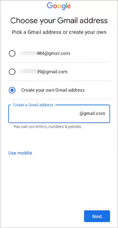 Enter a unique Gmail address