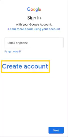 Select Create account