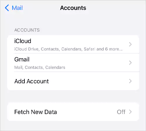 Settings then Mail and then Accounts