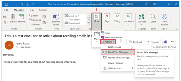 Steps to Recall an Email in Outlook on MacBook