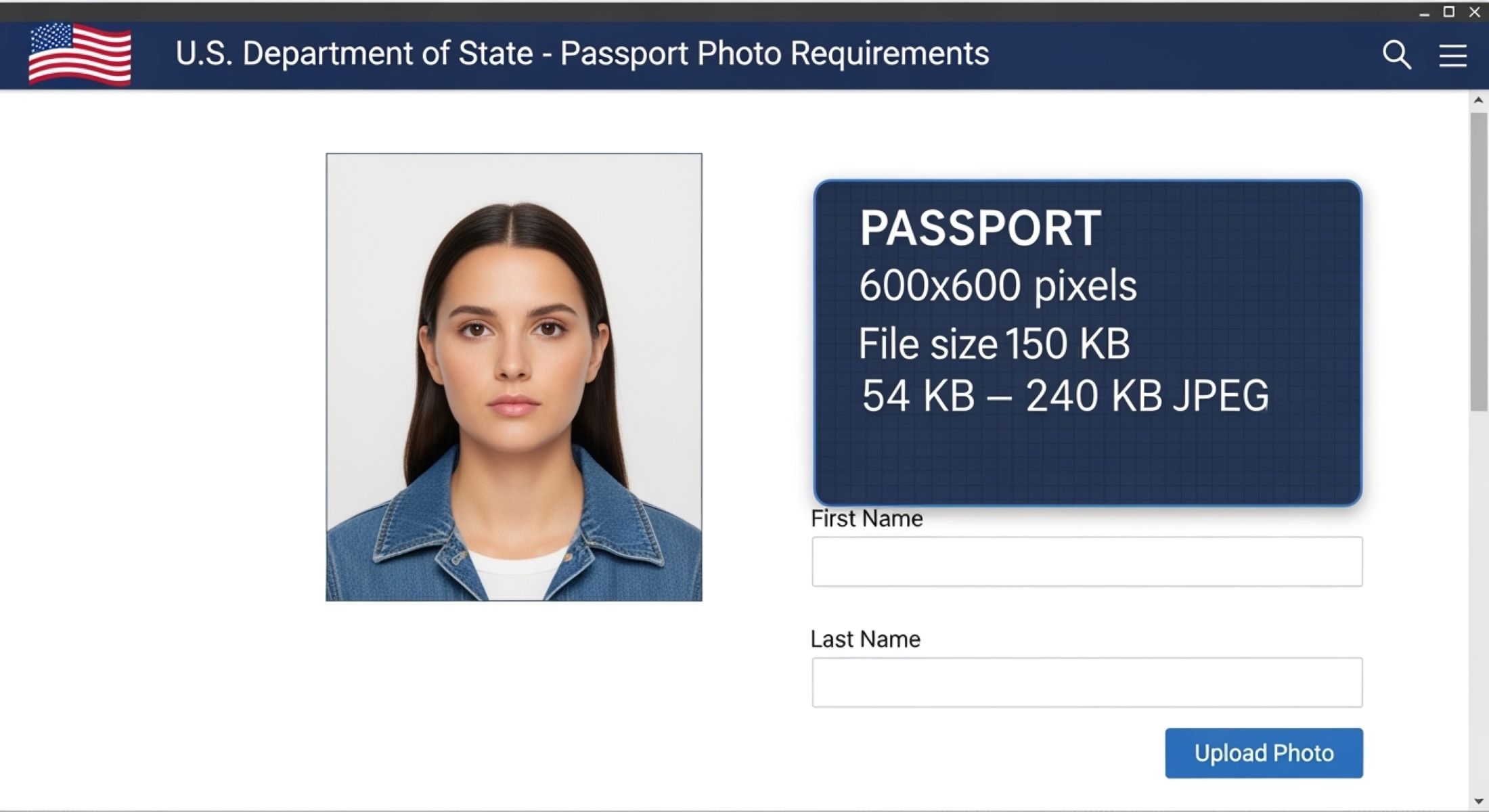 The right resolution and file size for a U.S. digital passport photo